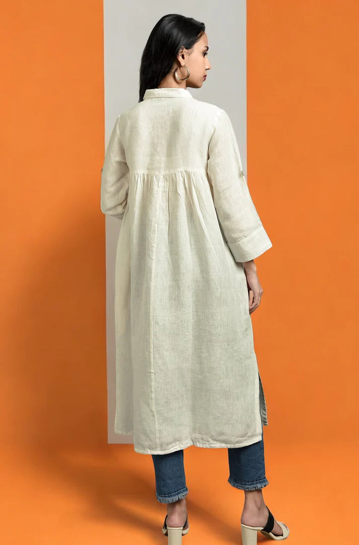 Ivory Radiance Linen Long Shirt Dress