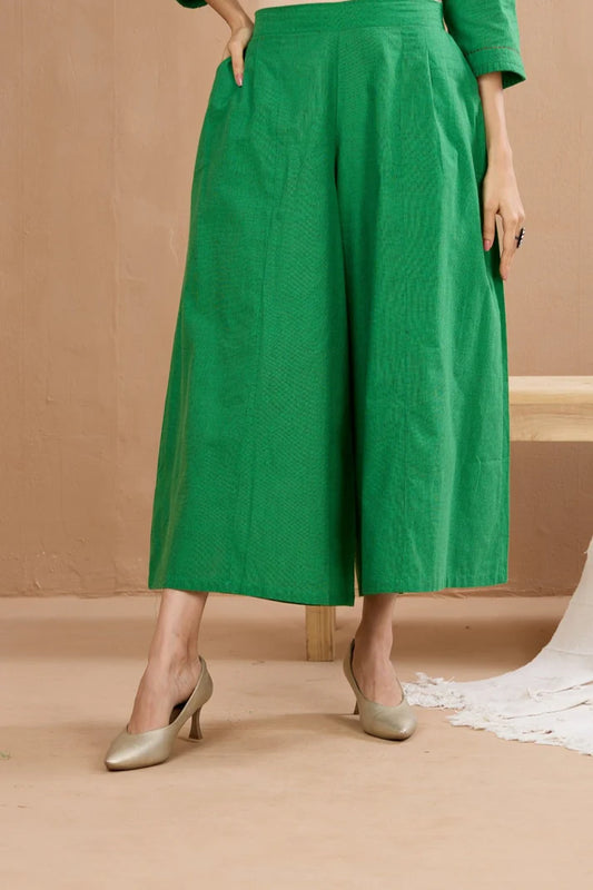 Box Pleated Culotte - Parrot Green