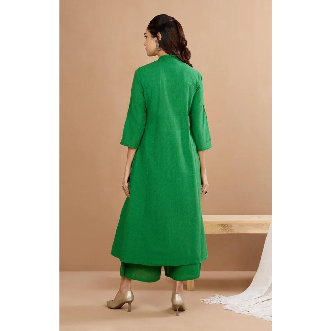 Mystic Green & Parijat Long Sleeveless Dress