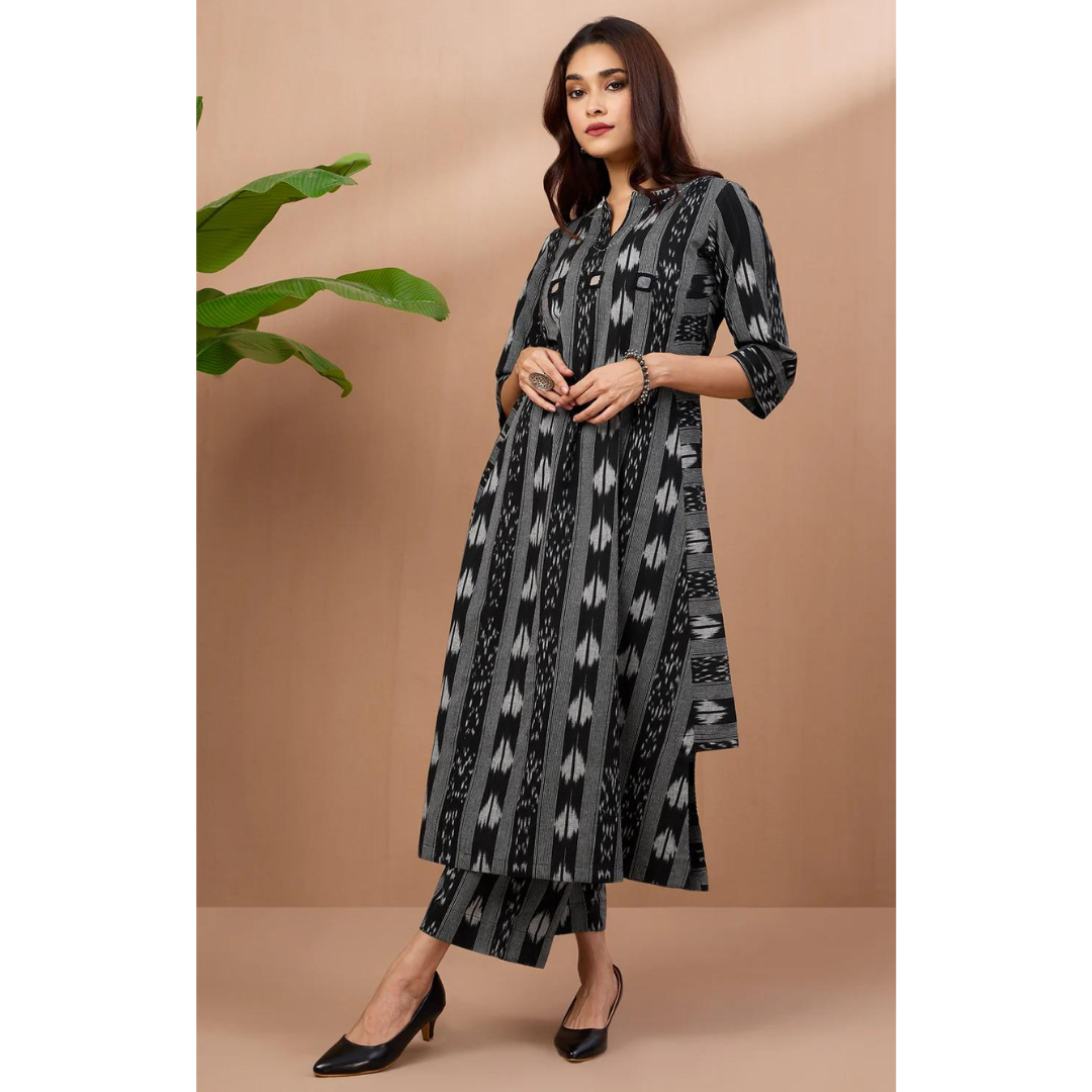 Co-Ord Set Long Kurta With Side Twist - Shadow Streaks