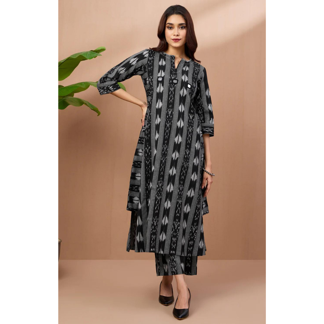 Co-Ord Set Long Kurta With Side Twist - Shadow Streaks