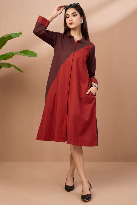 Chestnut Rust Cotton Cross Shirt Dress