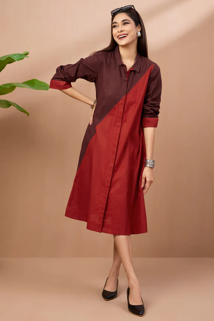 Chestnut Rust Cotton Cross Shirt Dress