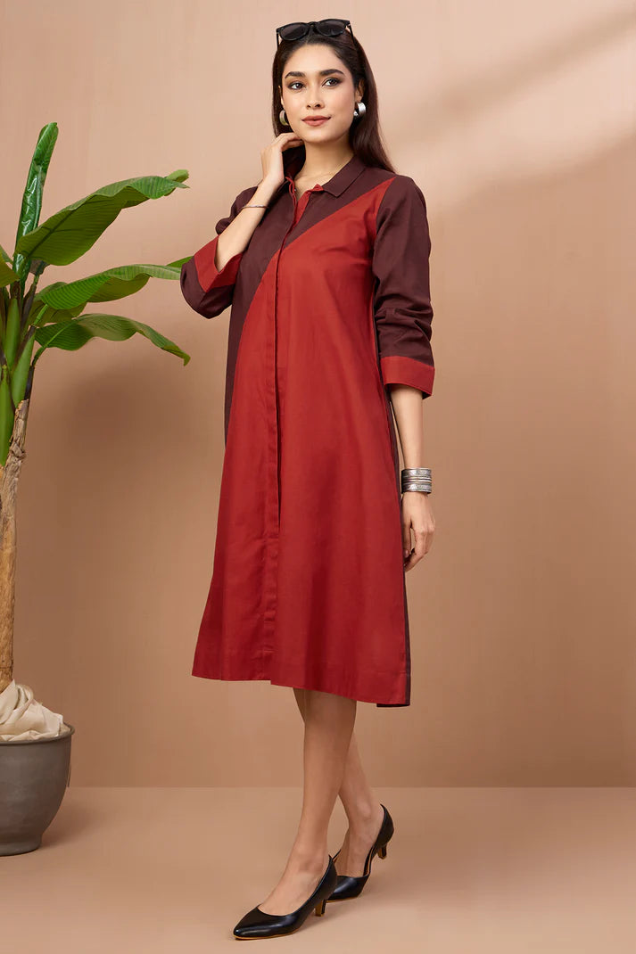 Chestnut Rust Cotton Cross Shirt Dress