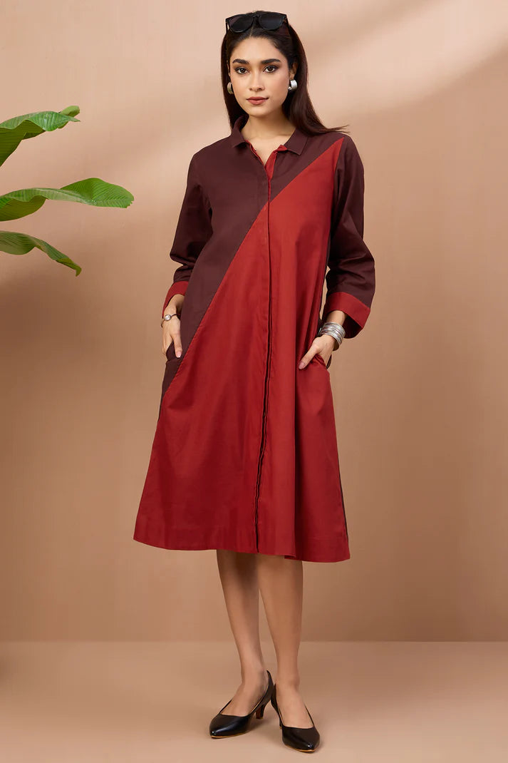 Chestnut Rust Cotton Cross Shirt Dress