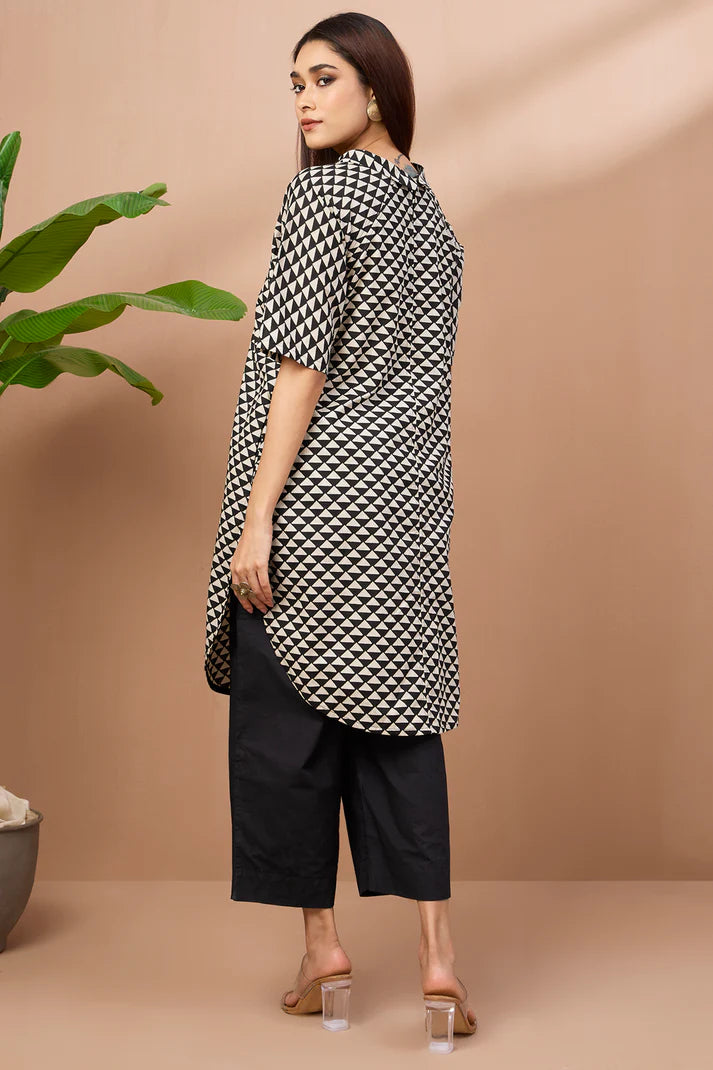 Cowl Neck Cotton Tunic Kurta Onyx Triangle