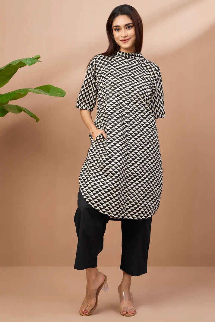 Cowl Neck Cotton Tunic Kurta Onyx Triangle