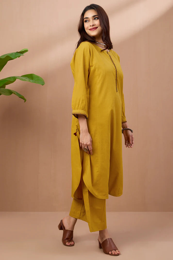 Dijon Yellow Cotton Co-Ord Set (Set Of 2)