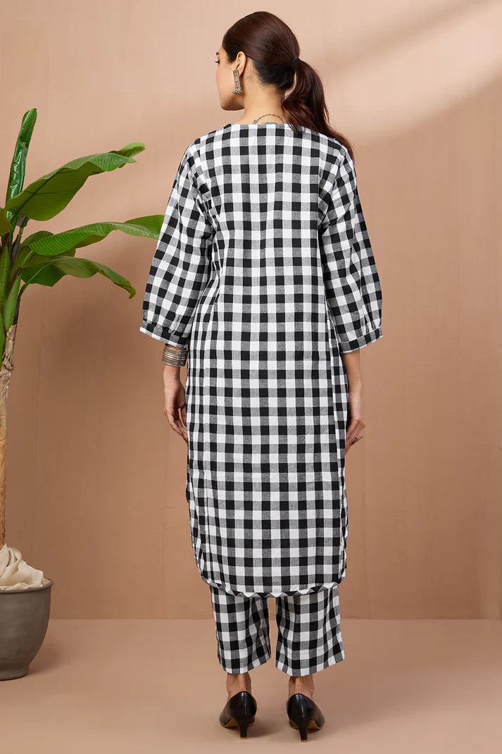 Gingham Mono Checks Cotton Co-Ord Set (Set Of 2)