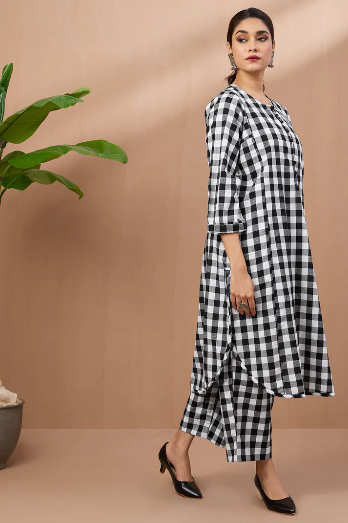 Gingham Mono Checks Cotton Co-Ord Set (Set Of 2)