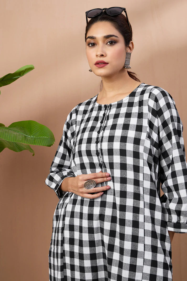 Gingham Mono Checks Cotton Co-Ord Set (Set Of 2)