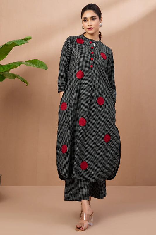 Ebony Boxes & Scarlet Circles Kurta Cotton Co-Ord Set (Set Of 2)