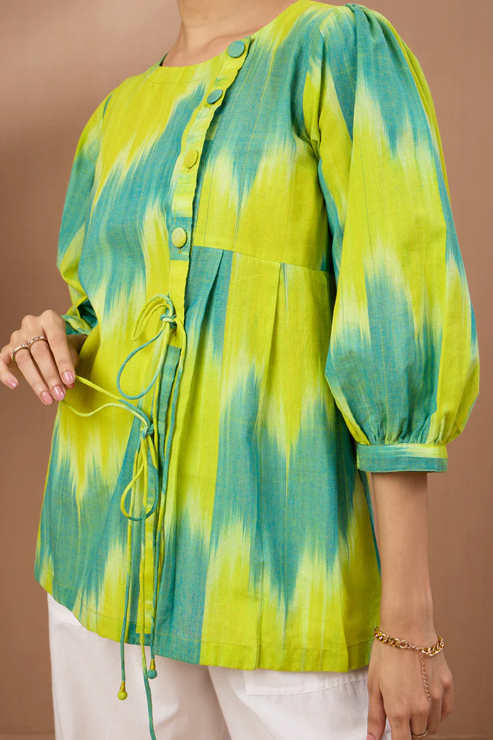 Chartreuse Glow Cotton Dori Detail Tunic