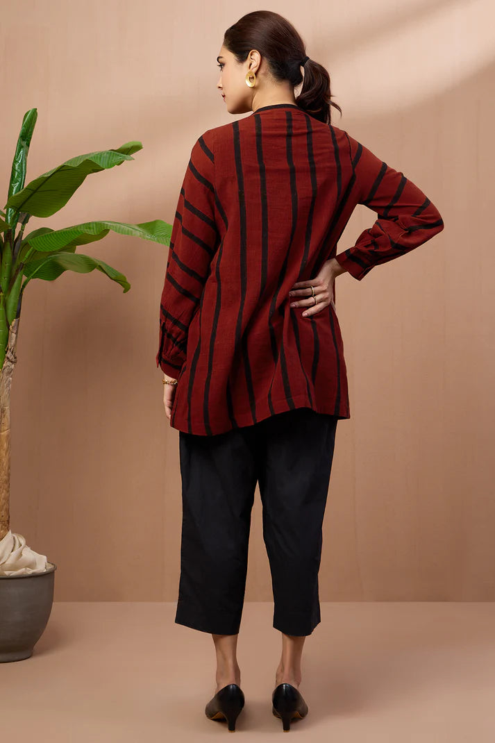 Crimson Bands Cotton Gather Tunic