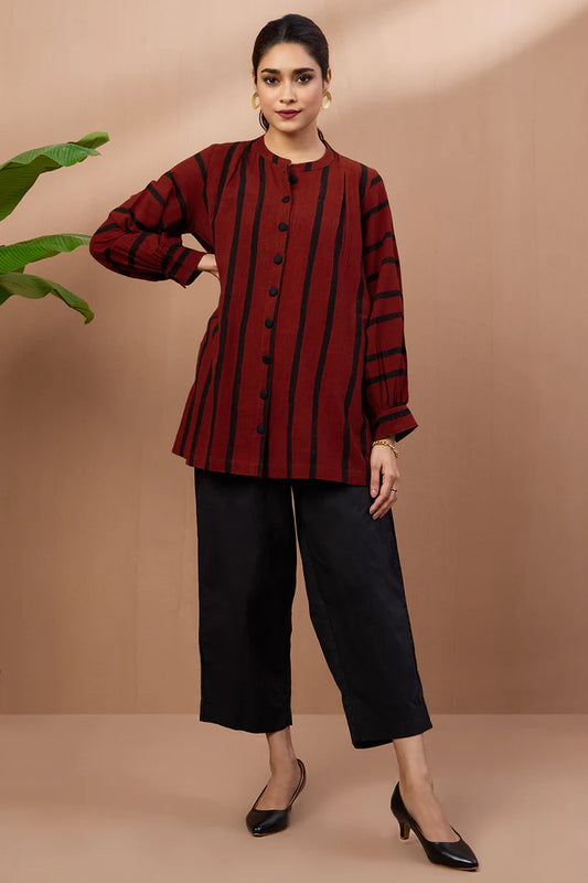 Crimson Bands Cotton Gather Tunic