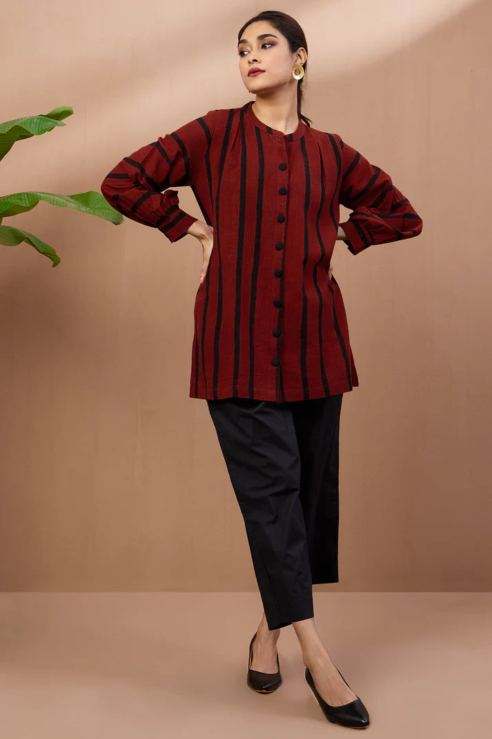 Crimson Bands Cotton Gather Tunic