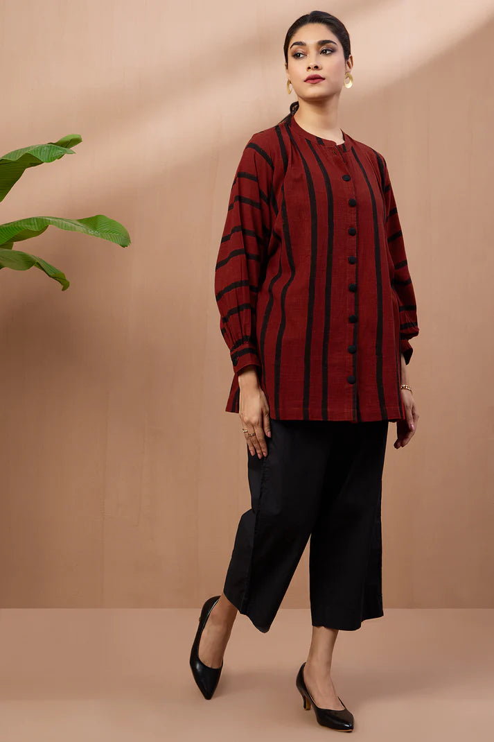 Crimson Bands Cotton Gather Tunic