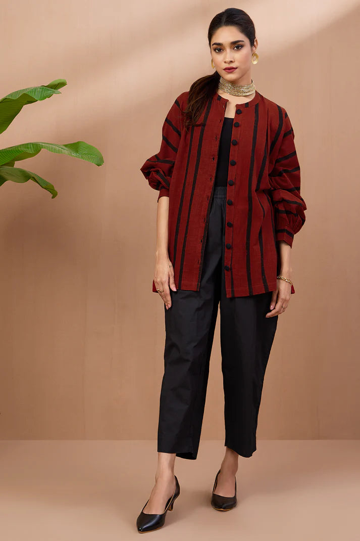 Crimson Bands Cotton Gather Tunic