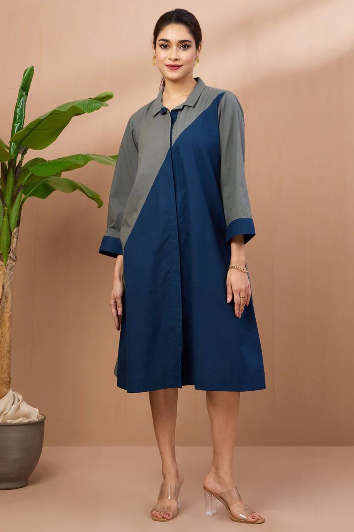 Slate Indigo Cotton Cross Shirt Dress