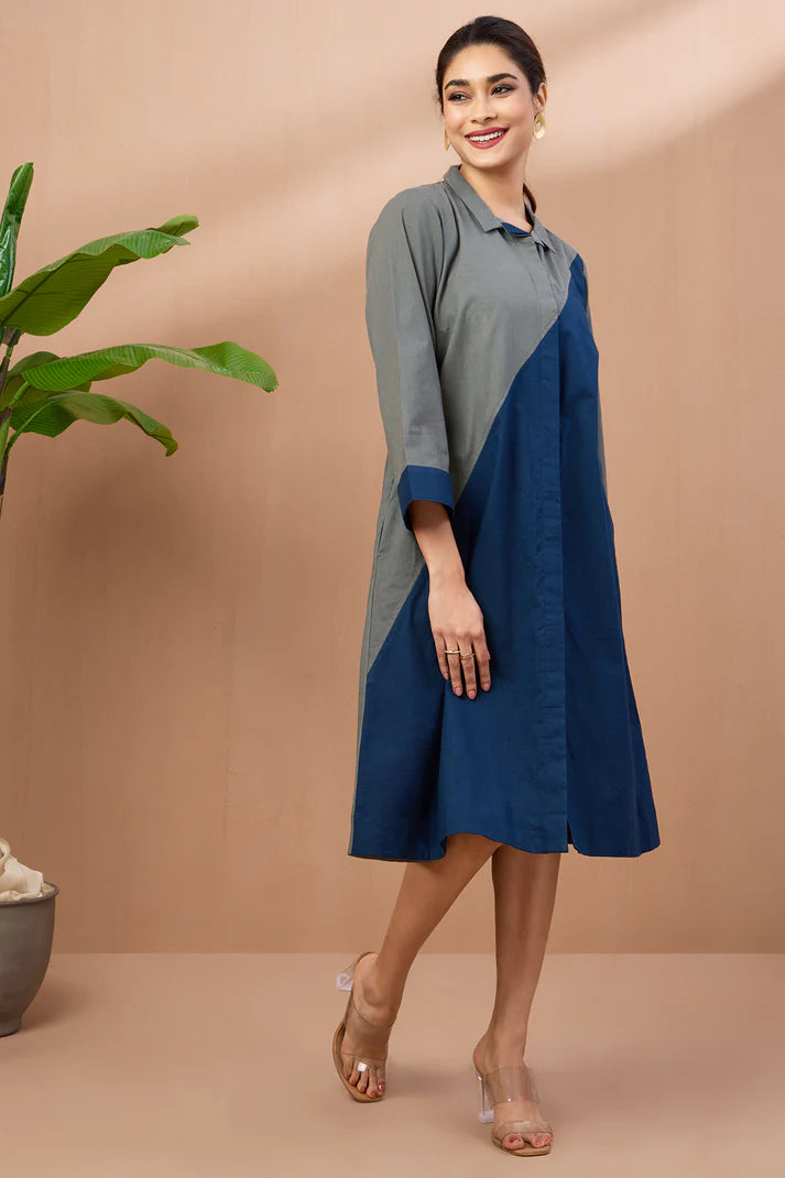 Slate Indigo Cotton Cross Shirt Dress