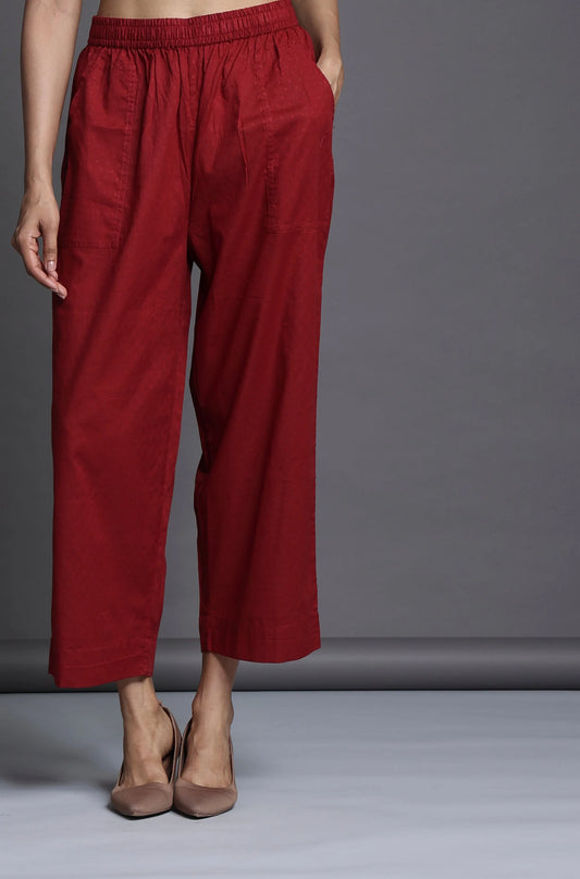 COMFORT FIT COTTON PANTS - MAROON DOTS