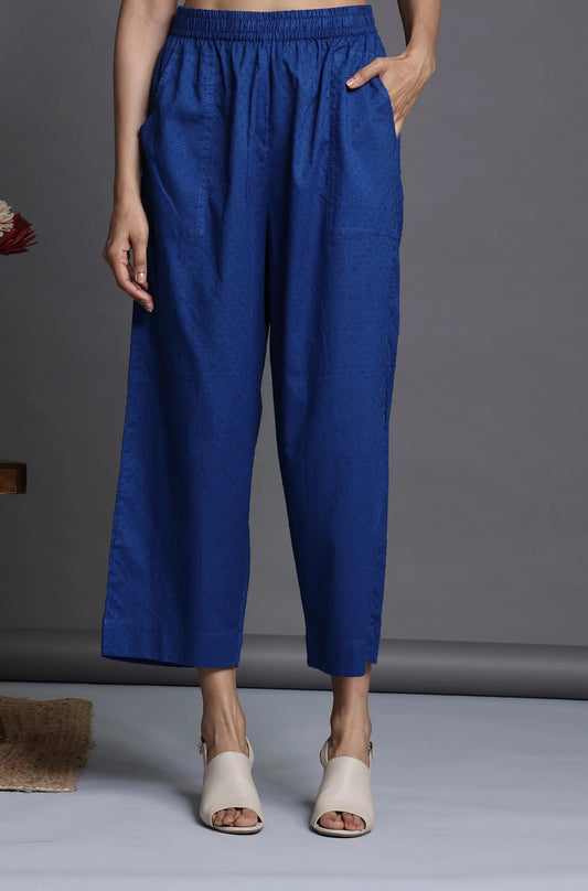 COMFORT FIT COTTON PANTS - INK BLUE DOTS