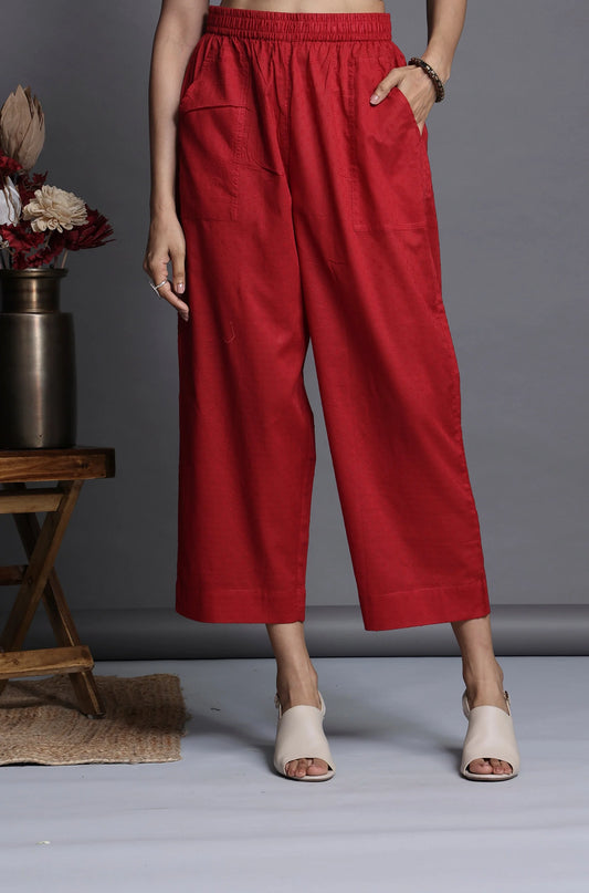 COMFORT FIT COTTON PANTS - CRIMSON RED DOTS