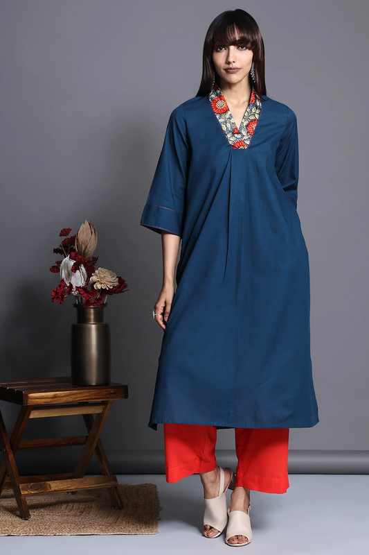 V-Neck Kurta with Side Slit