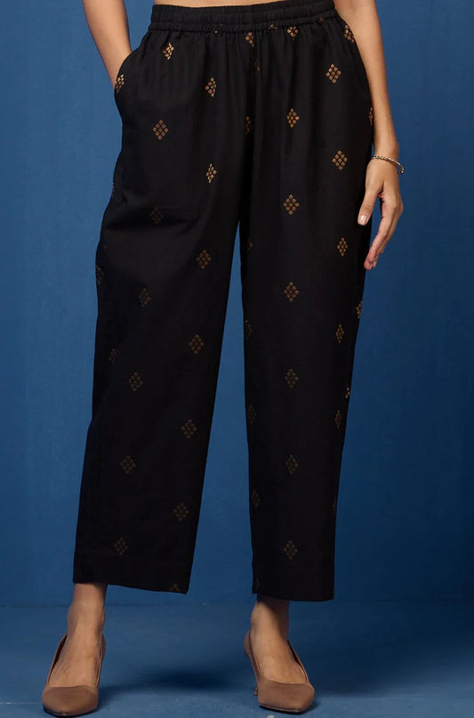 Comfort Fit Black Pants with Zari