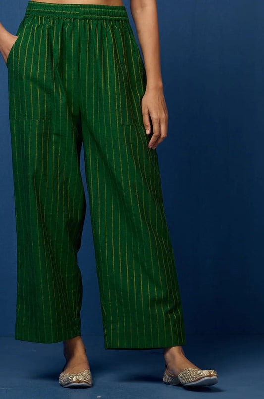 Comfort Fit Green Zari Lines Pants