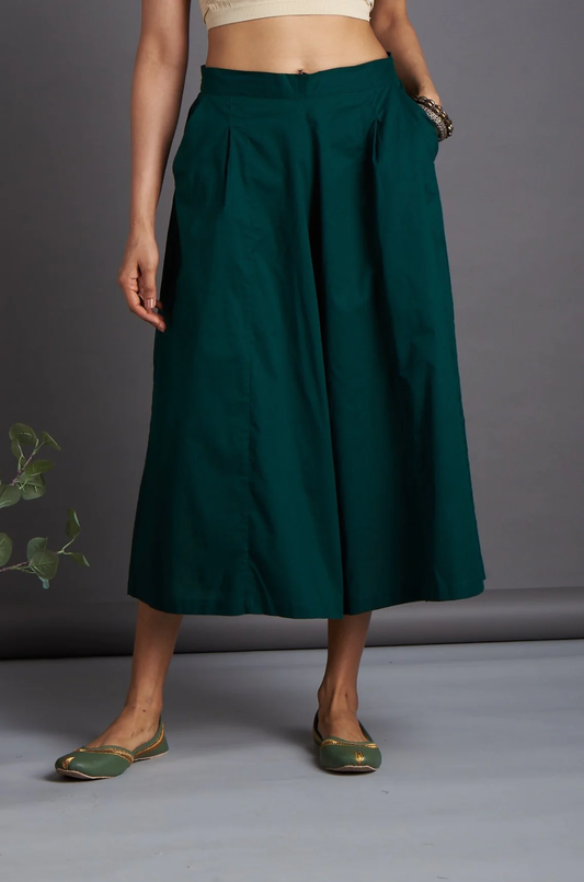 Box Pleated Dark Green Culottes