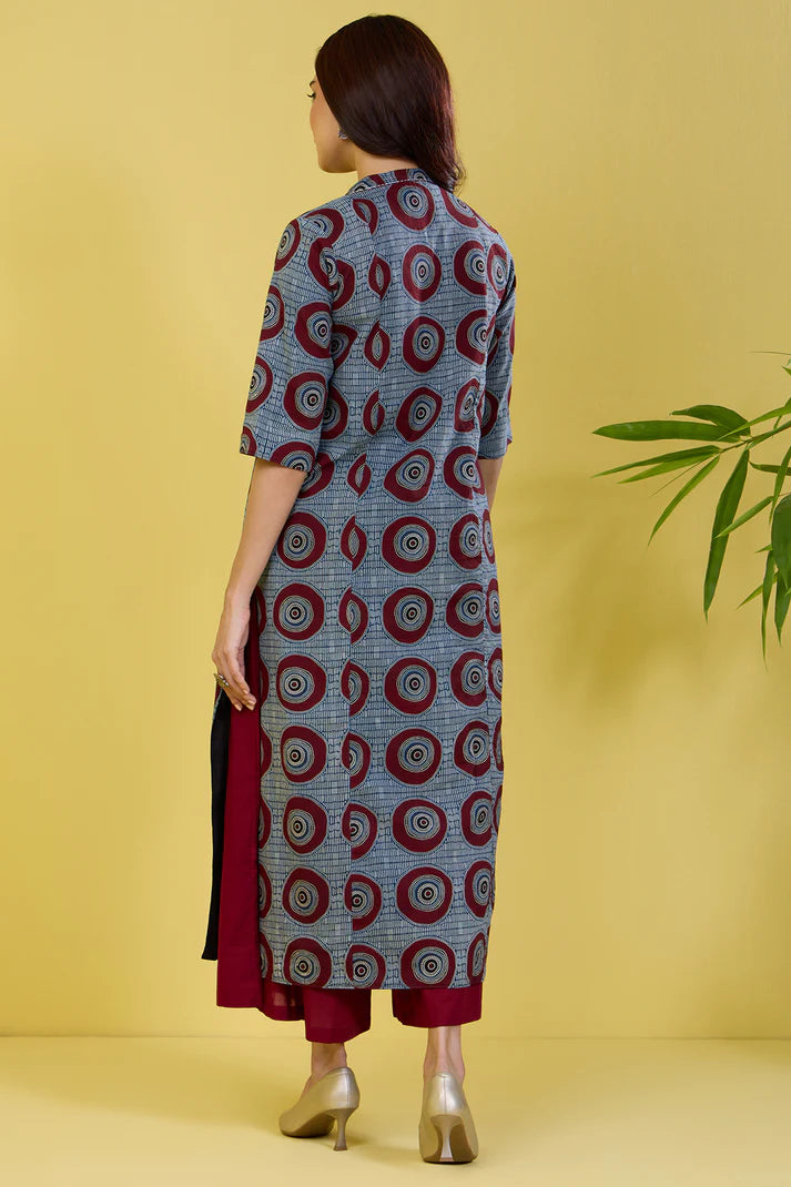 Reversible Long Yoke Panel Kurta Nightfall Blue