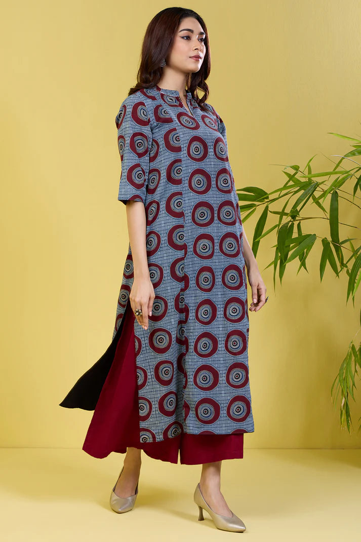 Reversible Long Yoke Panel Kurta Nightfall Blue