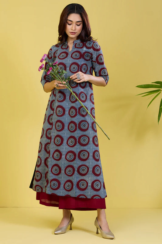 Reversible Long Yoke Panel Kurta Nightfall Blue