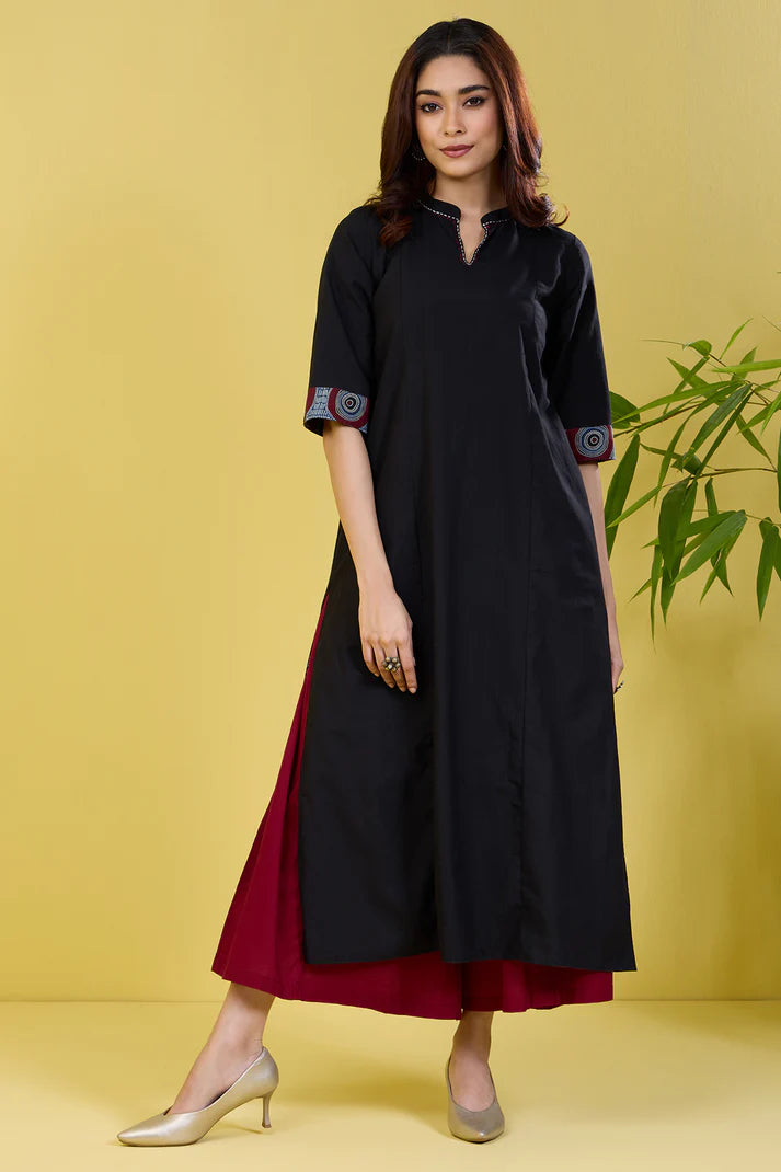 Reversible Long Yoke Panel Kurta Nightfall Blue