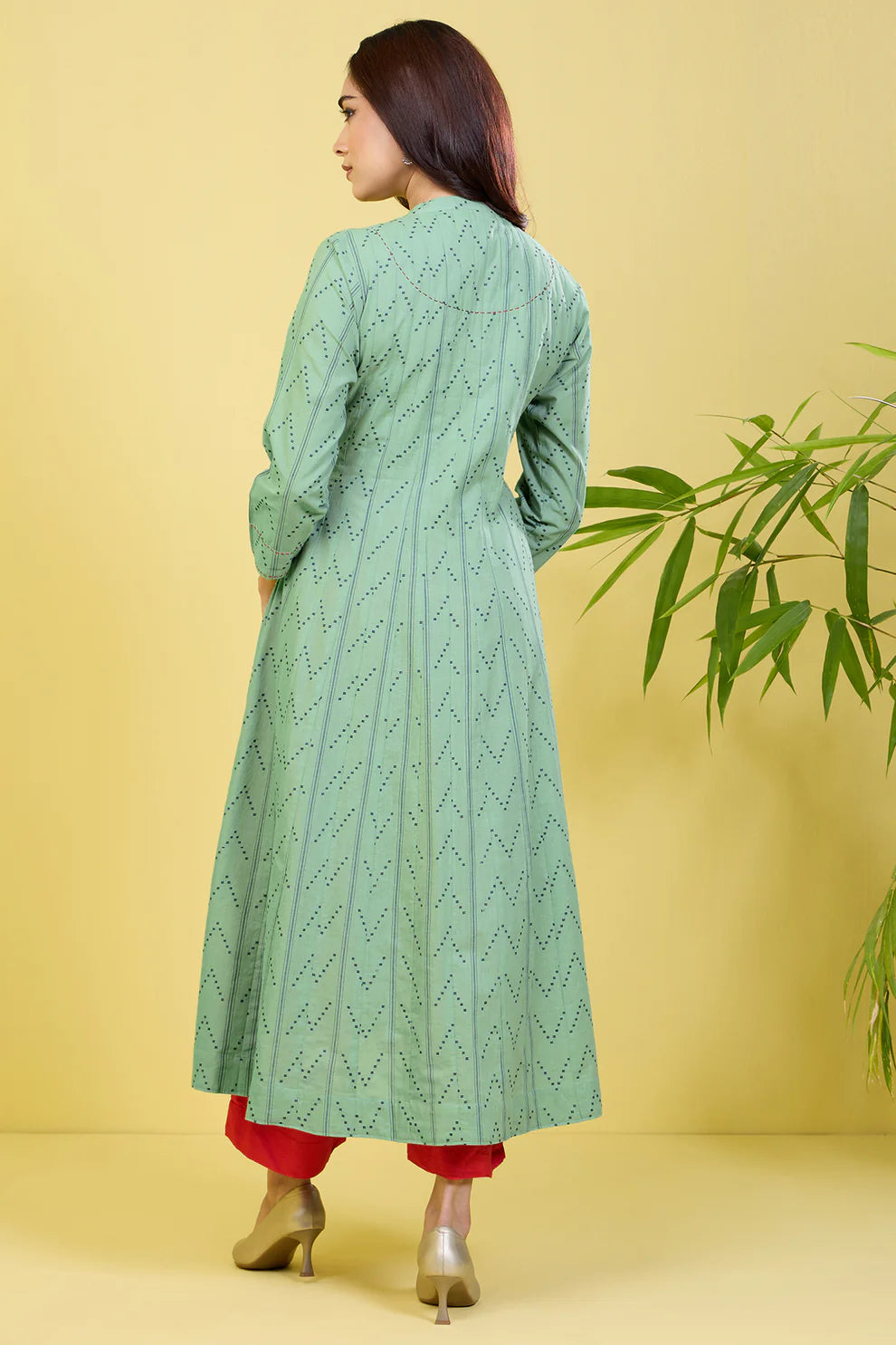 Stand Collar Pintuck Yoke Anarkali Minty Oasis