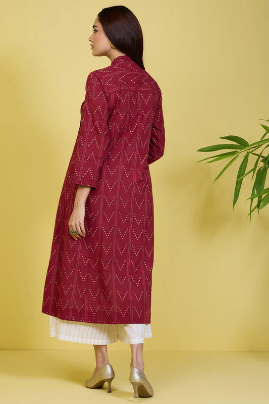 Pleated Neck Pintuck Dress Burgundy Speckles