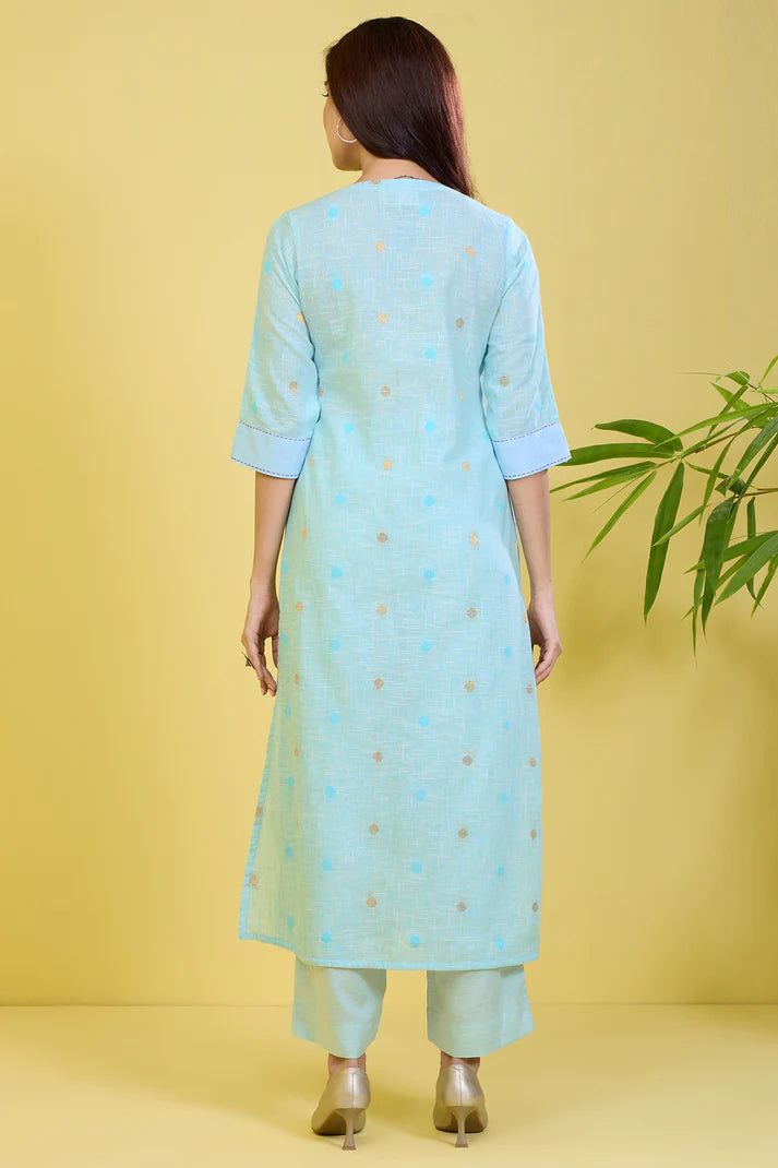 Co-Ord Set Pintuck Blue Long Kurta With Slit Icy Mirage