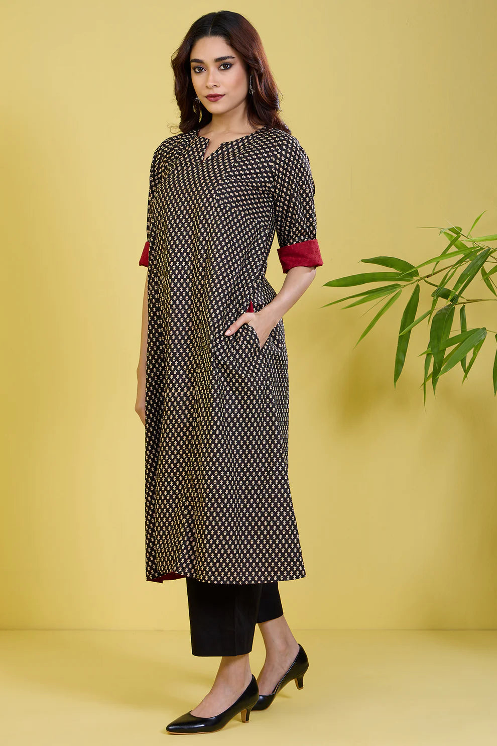 Reversible A-Line Kalidar Kurta Ebony Vineyard