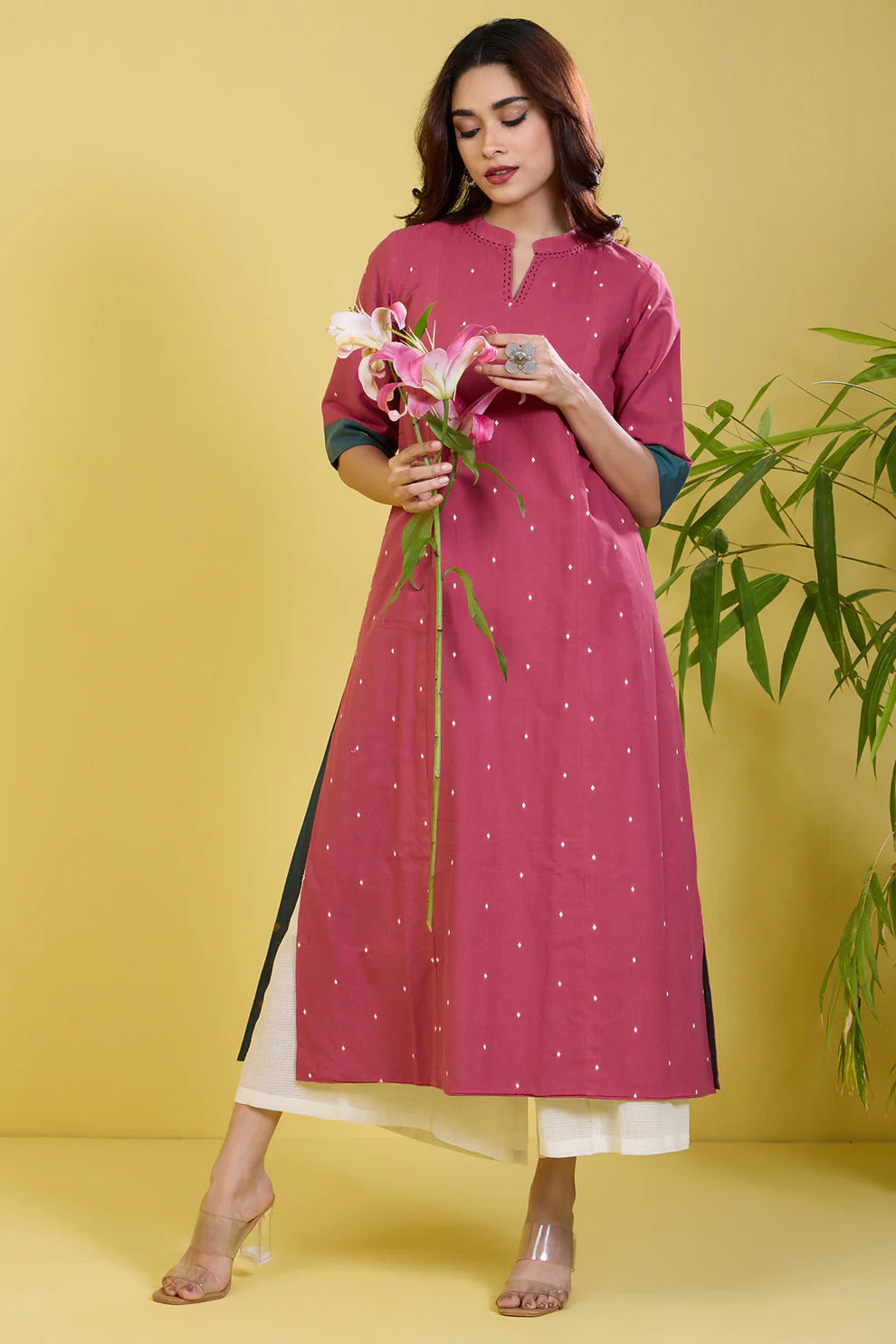 Reversible Long Yoke Panel Kurta Blush Meadow