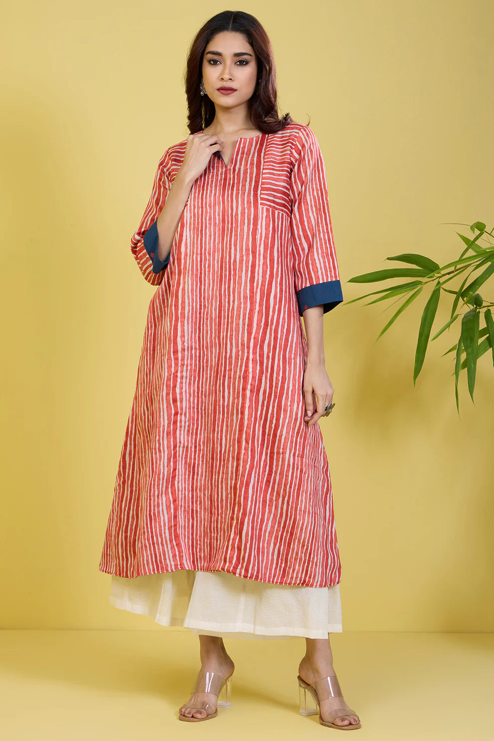 Reversible A-Line Kalidar Kurta Tangerine Ocean