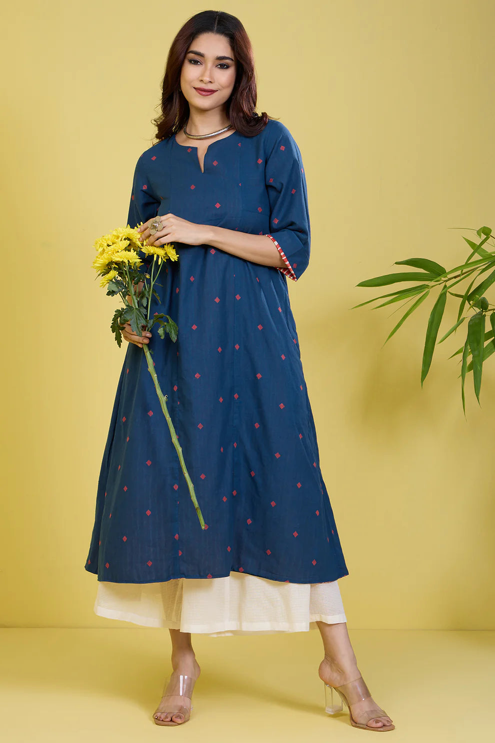 Reversible A-Line Kalidar Kurta Tangerine Ocean