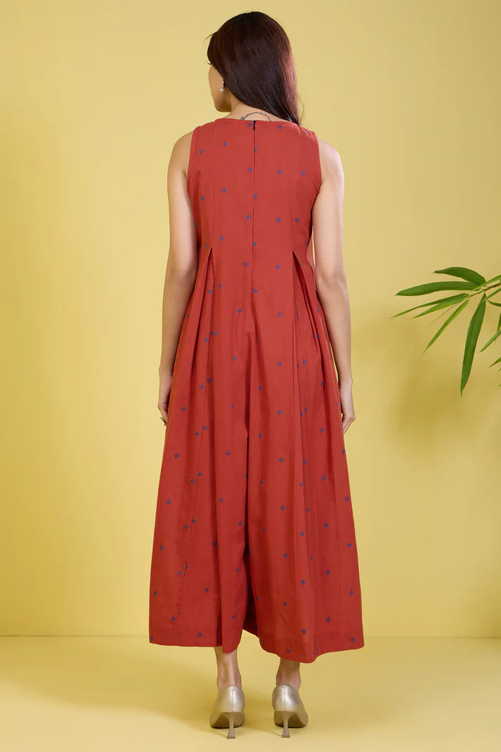 Rust Sleeveless Jumpsuit With Pockets Copper Sky