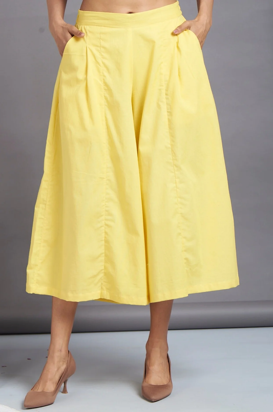 Box Pleated Pastel Yellow Culottes