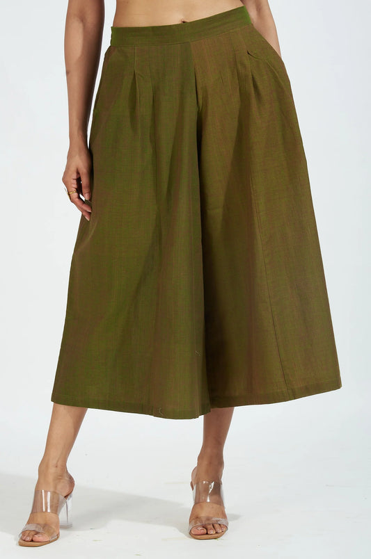 Box Pleated Sap Green Culottes