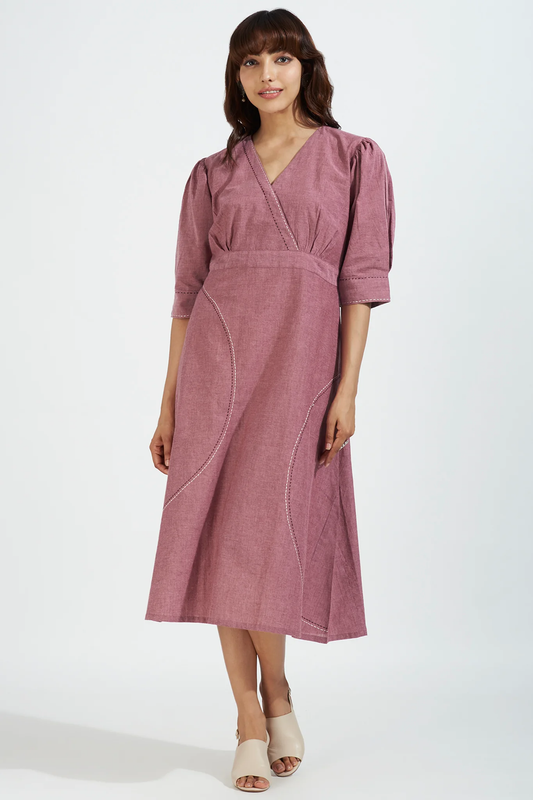 Overlap Dress with Puffed Sleeve