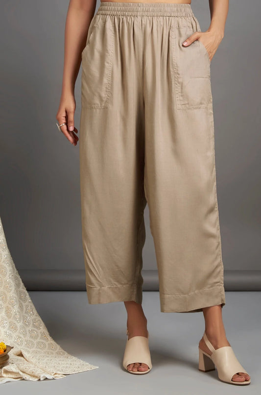 COMFORT FIT COTTON PANTS - ALMOND MODAL