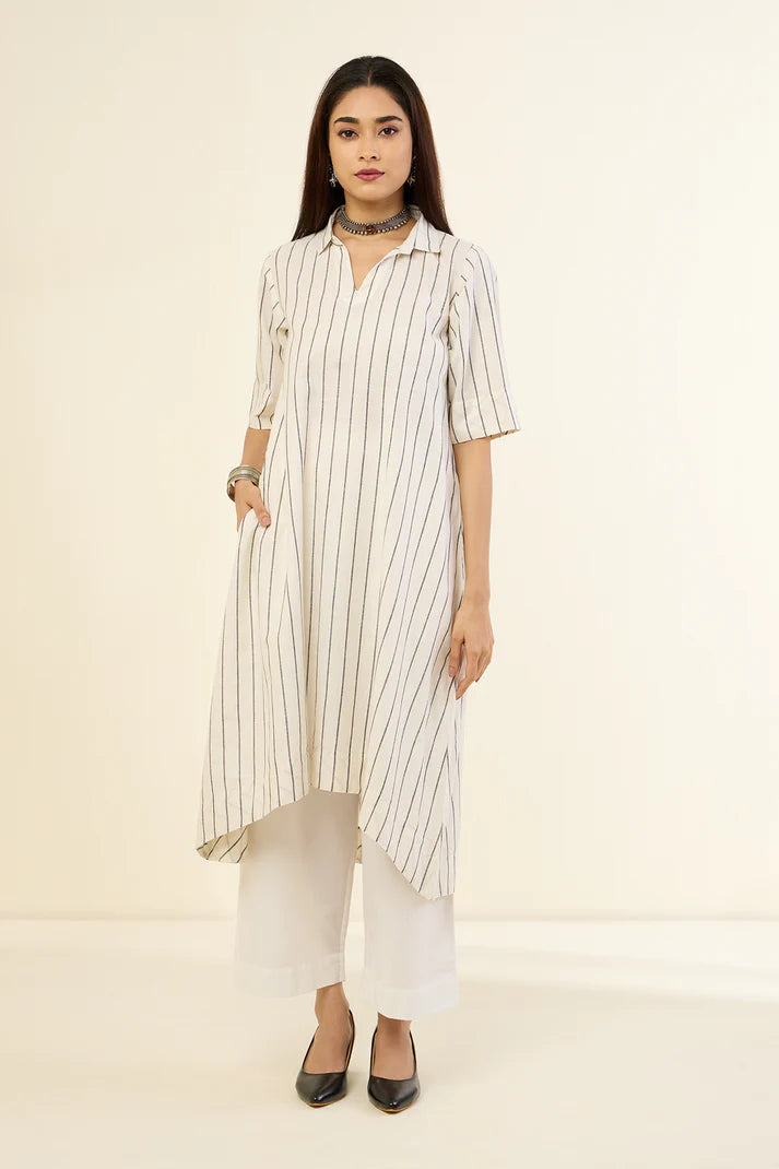 Subtle Noir Traces Bias Cotton Shirt Dress