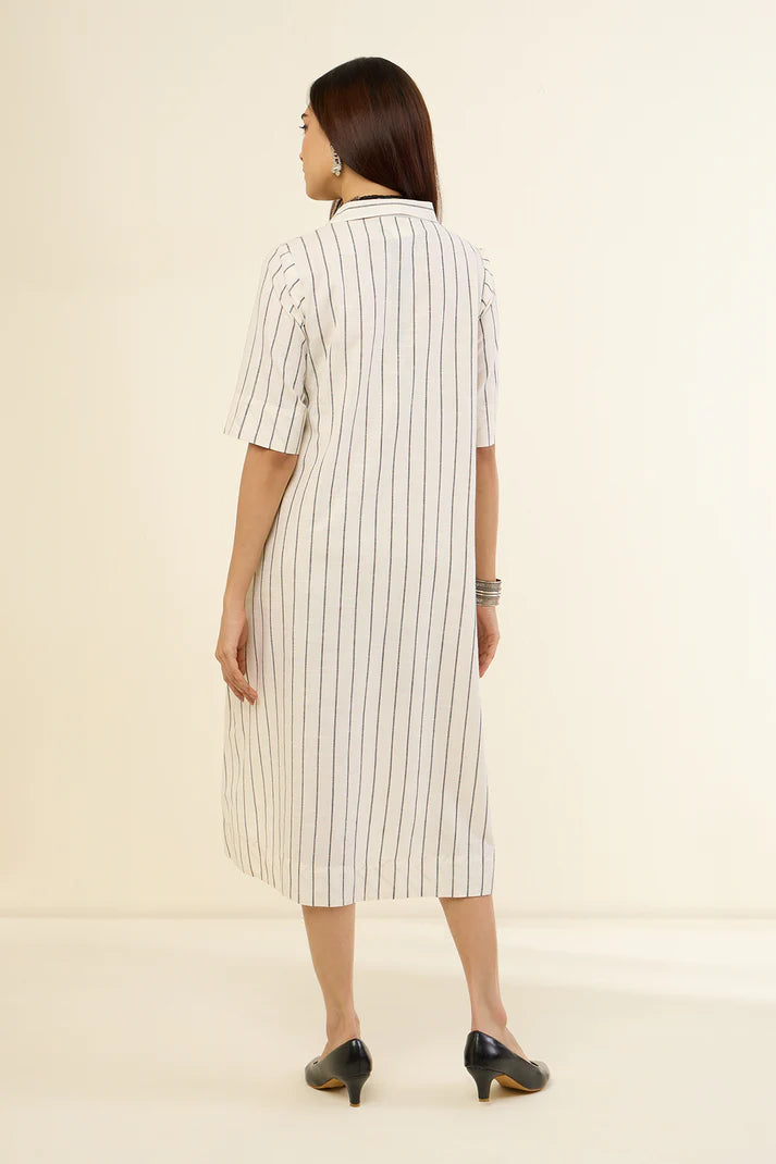 Subtle Noir Traces Bias Cotton Shirt Dress