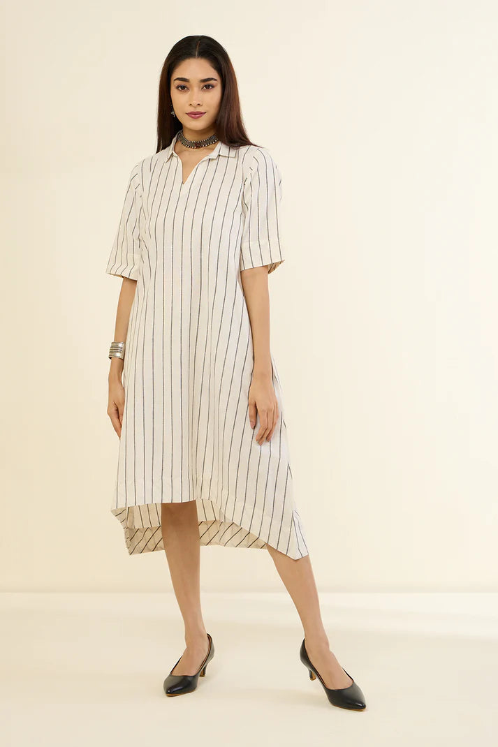 Subtle Noir Traces Bias Cotton Shirt Dress